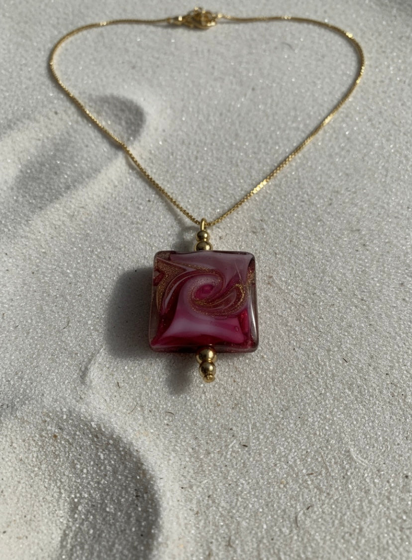 No 36 - Murano - Aventurina Carré 20mm Mare avec feuille or 24 carats Moretti Vela Square.