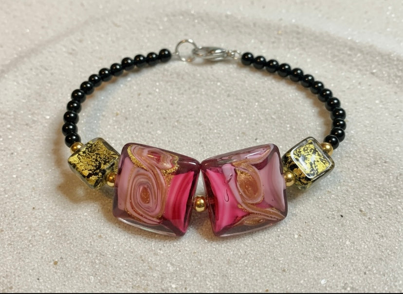 No 25 - Murano - Carré 20mm Mare avec feuille or 24 carats Moretti Vela Square.