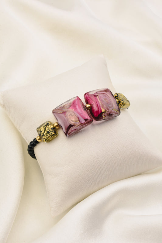 Murano - Carré 20mm Mare avec feuille or 24 carats Moretti Vela Square.