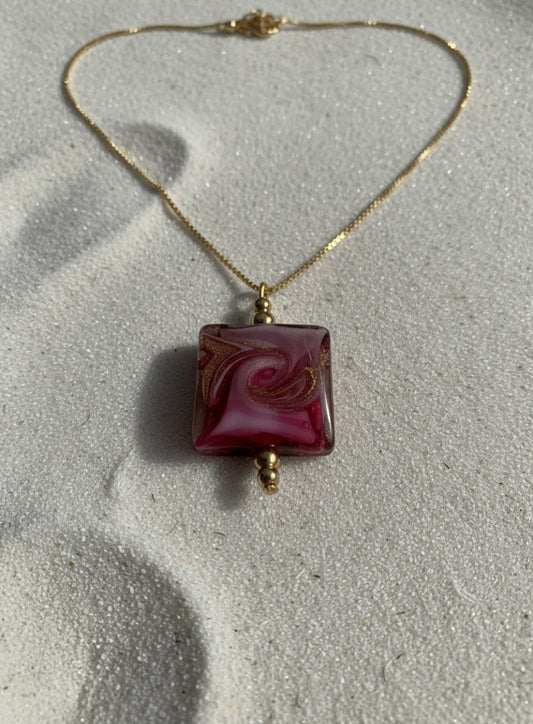 No 36 - Murano - Aventurina Carré 20mm Mare avec feuille or 24 carats Moretti Vela Square.
